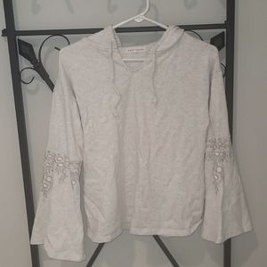 Retrology Cream Hoodie with Embroidered Sleeves - Size Small